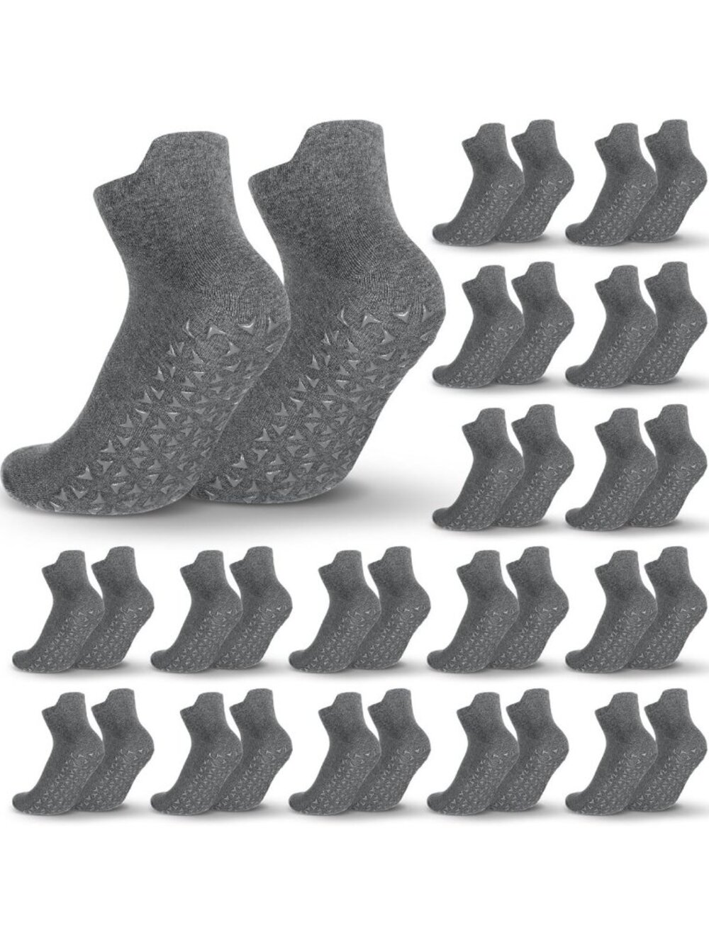 30 Pairs Non-Slip Grip Socks for Yoga & Pilates - Dark Gray, XL Size